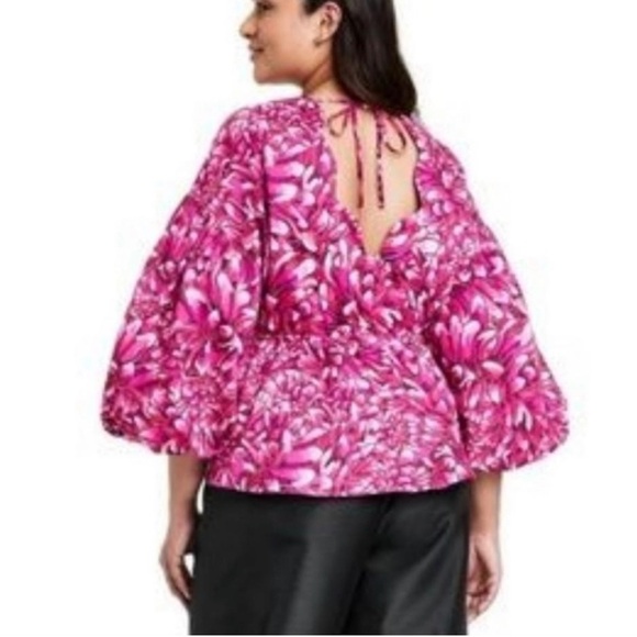 Woman's Pink Floral Open Back Scallop Blouse Kika Vargas for Target Pink Size S - Picture 4 of 8